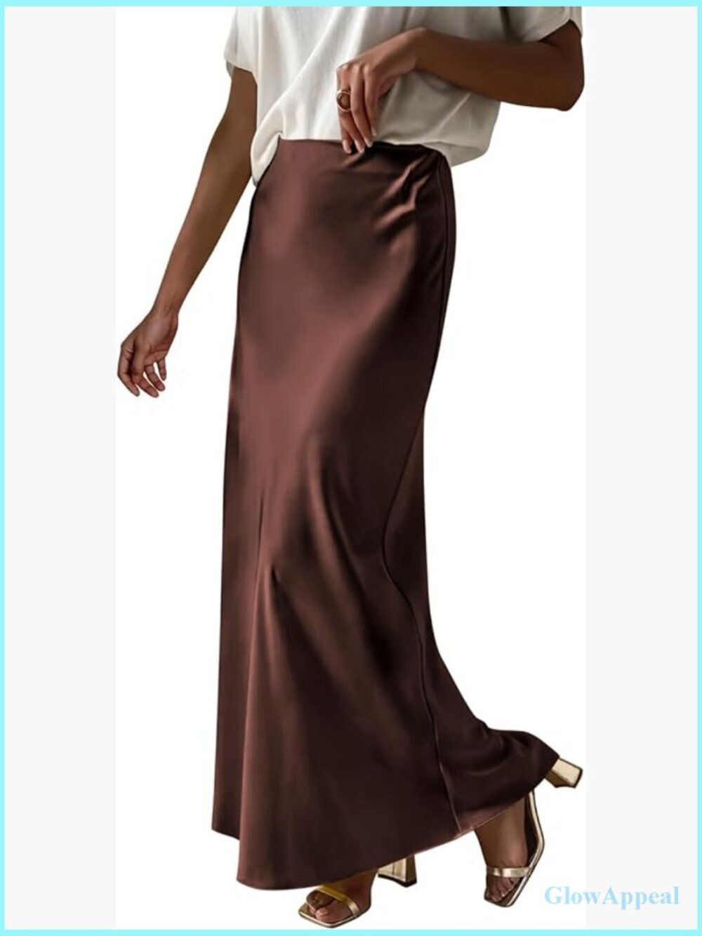 Elegant Satin Maxi Skirt High Waisted Flowy Zipper Dressy Casual Party